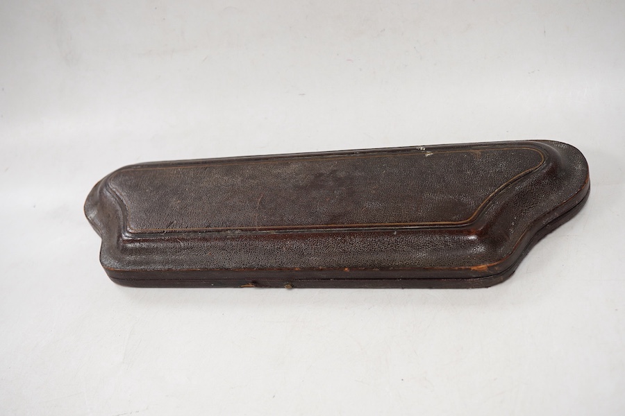 A cased pair of Victorian silver fish servers, with beaded handles, Martin, Hall & Co, Sheffield, 1871, knife 28.7cm.